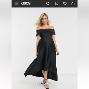 ASOS True Violet Maternity off the shoulder high low black dress